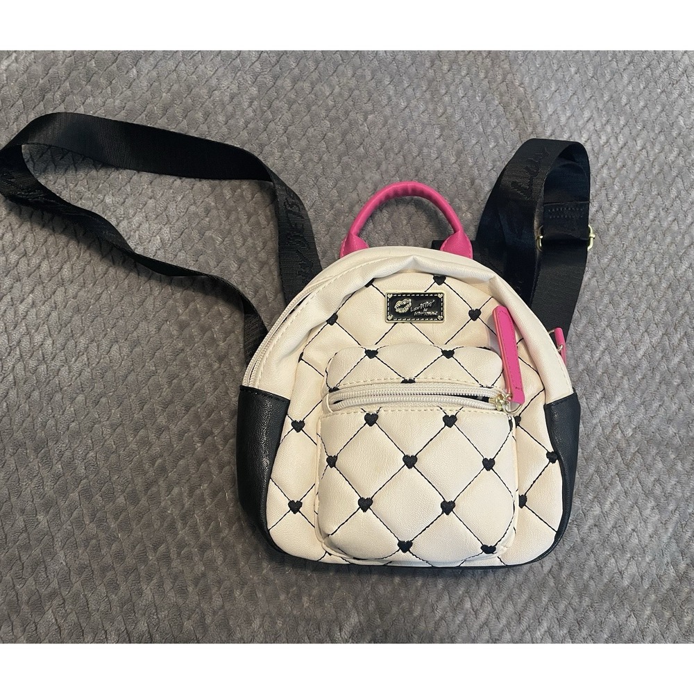 Mini Backpack Handbag by Betsey Johnson - Black/White/Pink